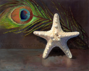 oil painting techniques still life with starfish and peacock feather