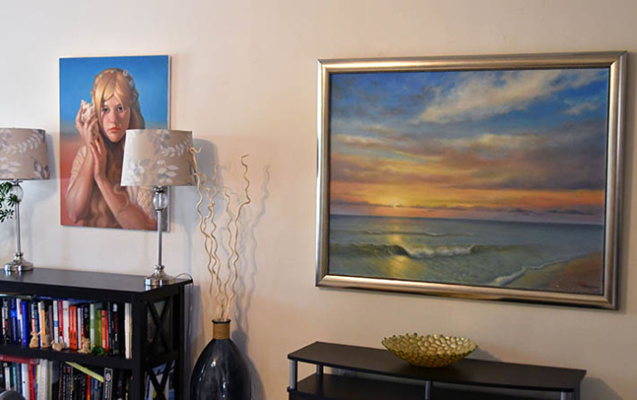 realism oil painting ocean sunset
