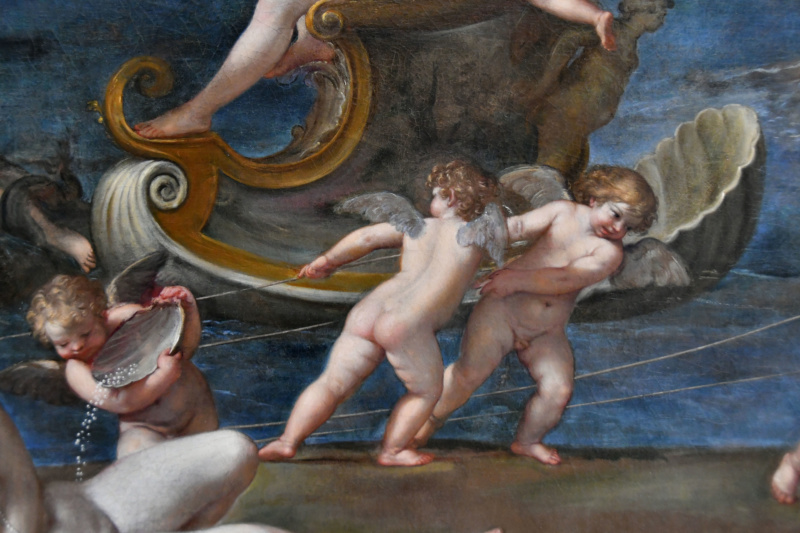 Painting detail of angels, art in Turin, Italy