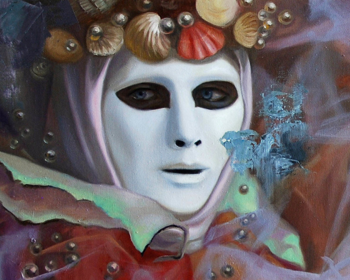 contemporary art, surreal painting of venetian masks carnival
