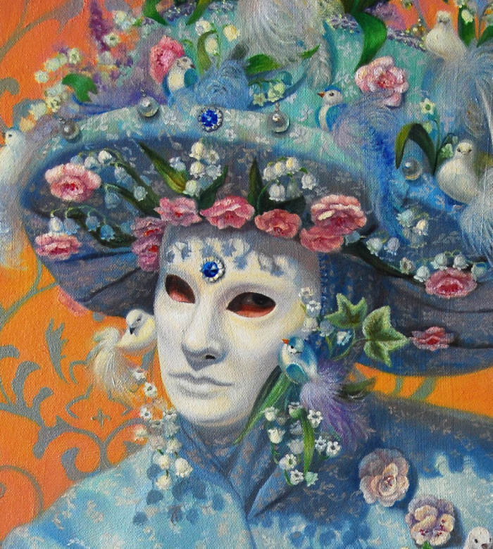 contemporary art, surreal painting of venetian masks carnival