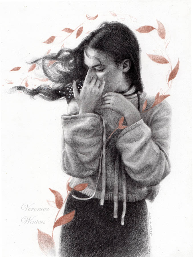 The silent one, romantic pencil drawing by Veronica Winters