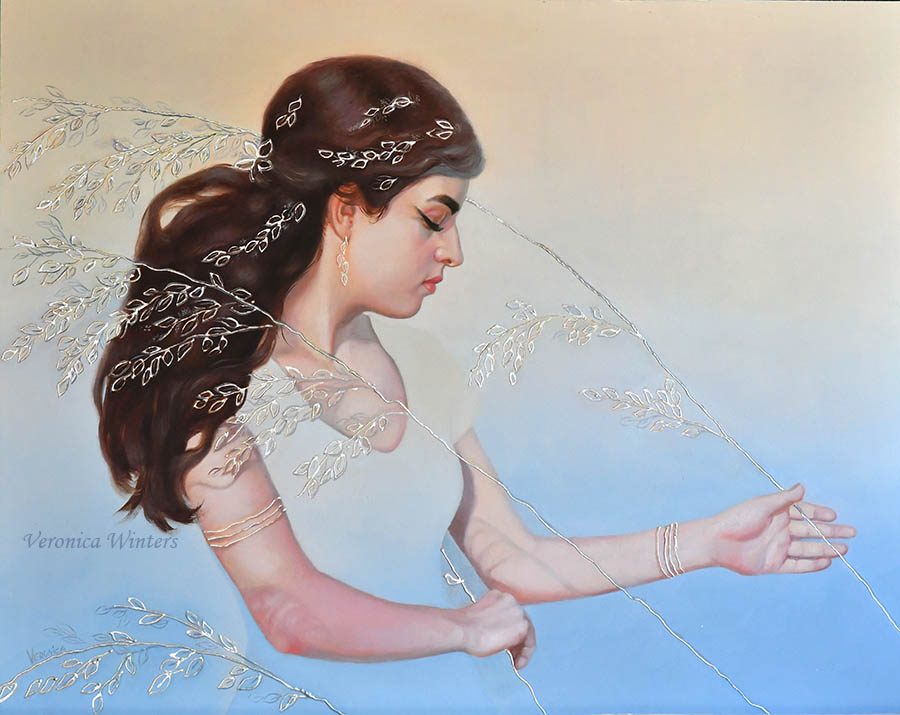 présence_veronica winters_16x20_oil on panel, pinturas románticas contemporáneas de mujeres