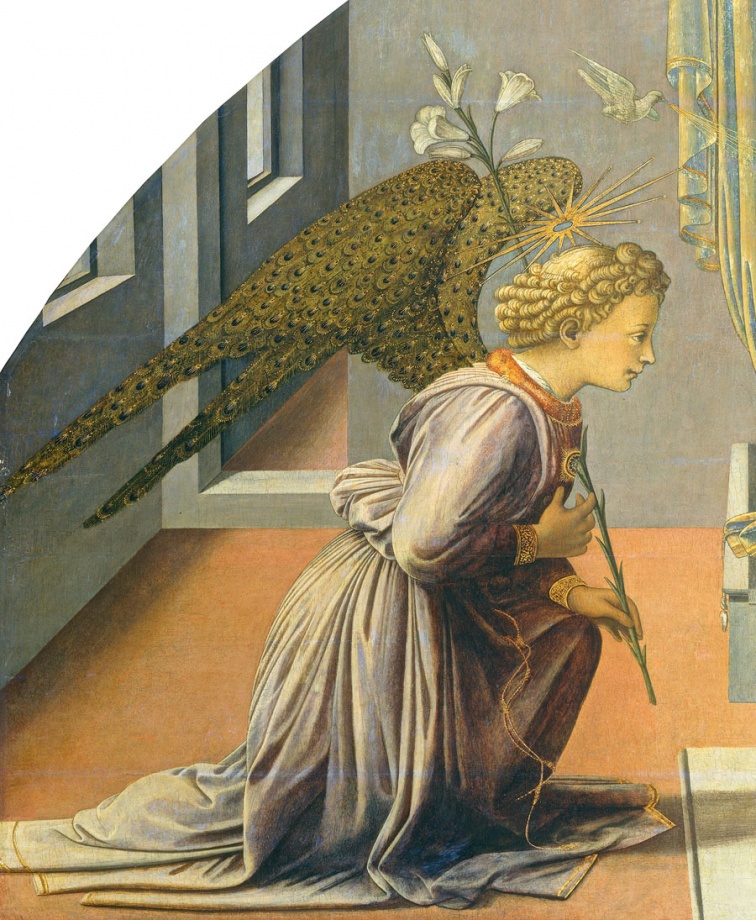 Fra filippo lippi the_annunciation_ 1435 tempera on panel 39 by 63in_closeup of angel