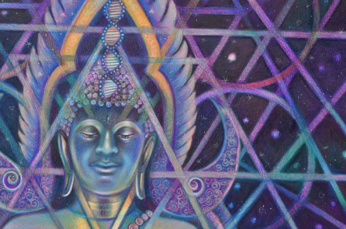 veronica winters colored pencil drawing detail of cosmic buddha