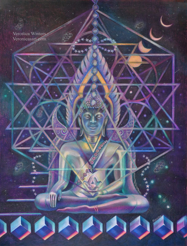 veronica winters colored pencil drawing of cosmic buddha