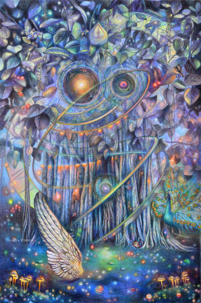 Magic Tree Portal, colored pencil drawing on matboard by Veronica Winters