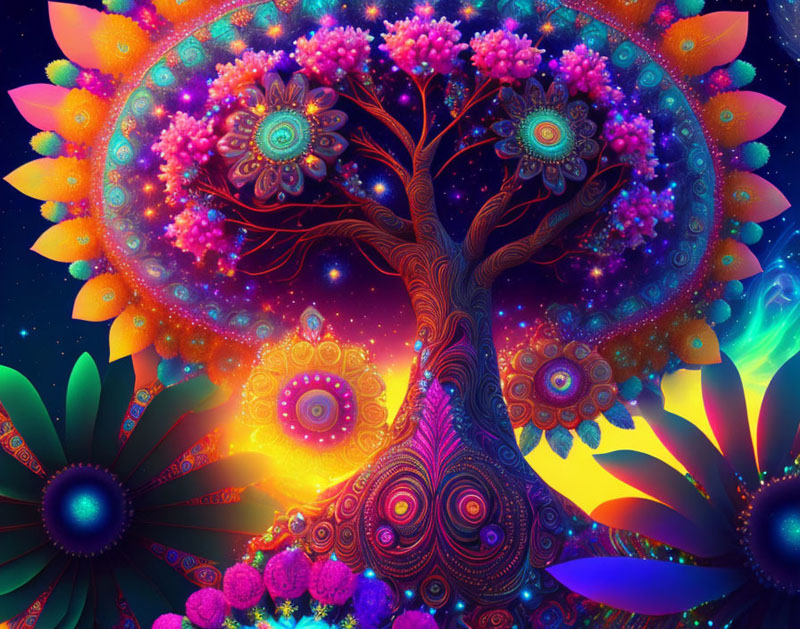 psychedelic Aztec tree in space-what is psychedelic art blog veronica winters