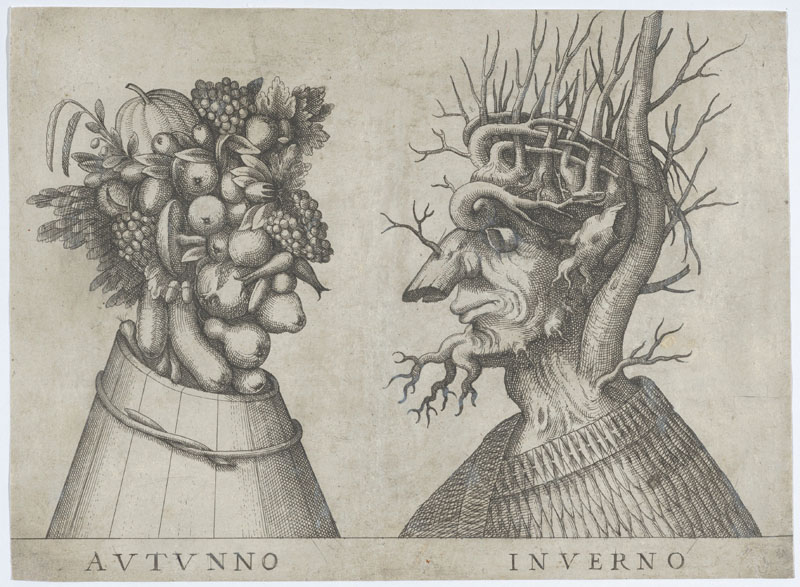 Autumn and Winter: two heads made from flora