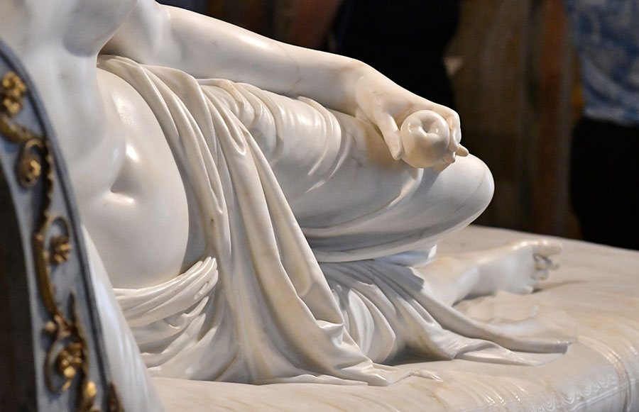 Canova, Napoleon's sister, closeup of fabric in marble, Borghese gallery, Rome, Italy