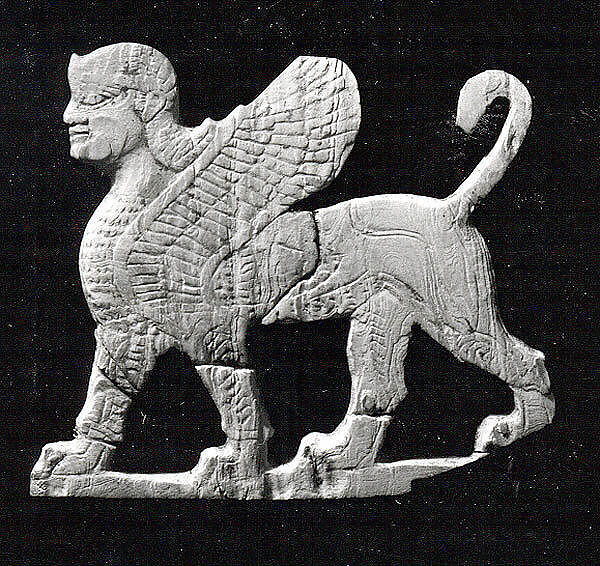 Plaque with a striding sphinx Assyrian 8c bce met