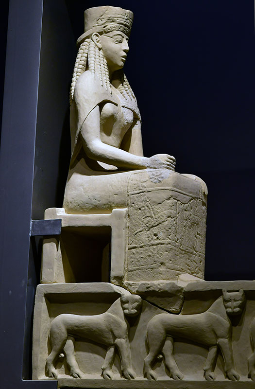 Lintel of Prinias temple closeup of goddess with panthers