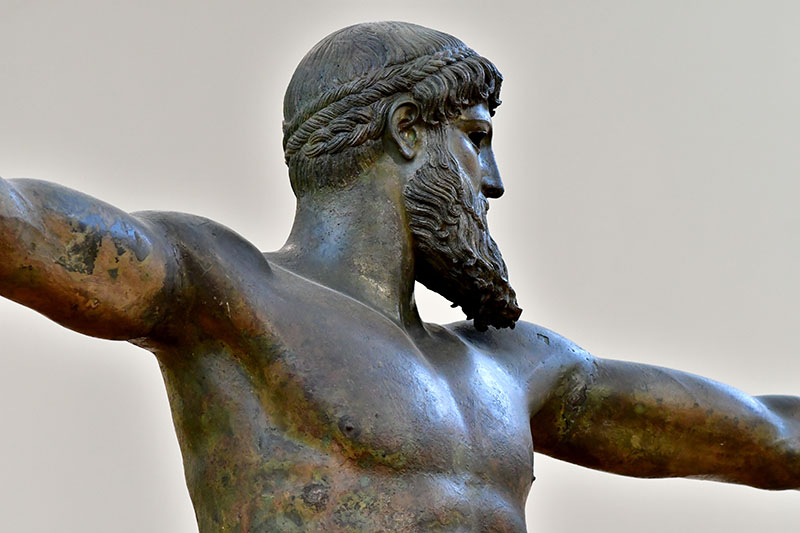 The bronze statue of Poseidon or Zeus, 2.09 meters tall, is displayed at the National Archeological Museum of Athens. 