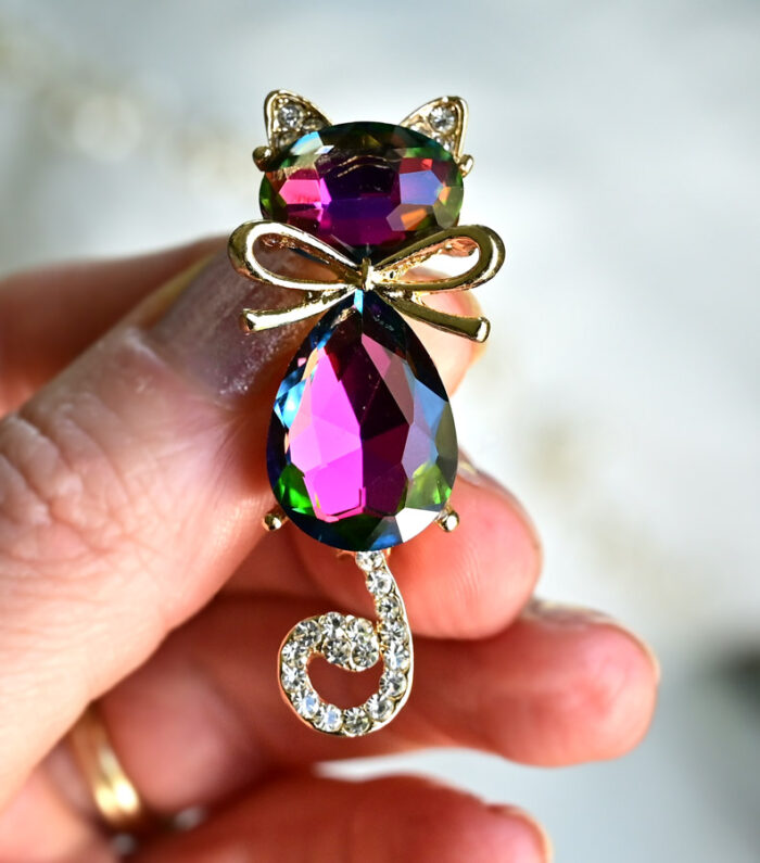 crystal cat pin