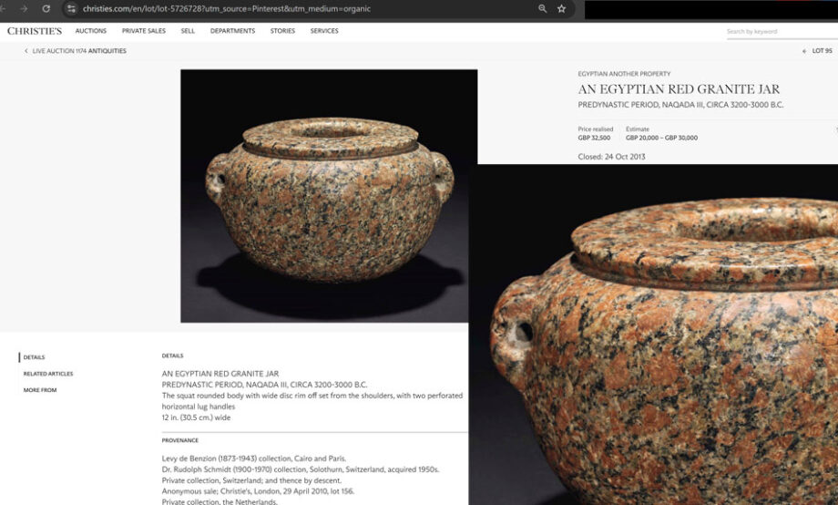 naqada granite vase in auction house sale
