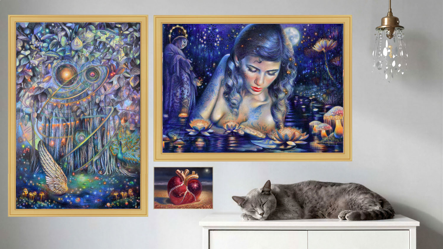 art wall space with visionary art in colored pencil by veronica winters artist