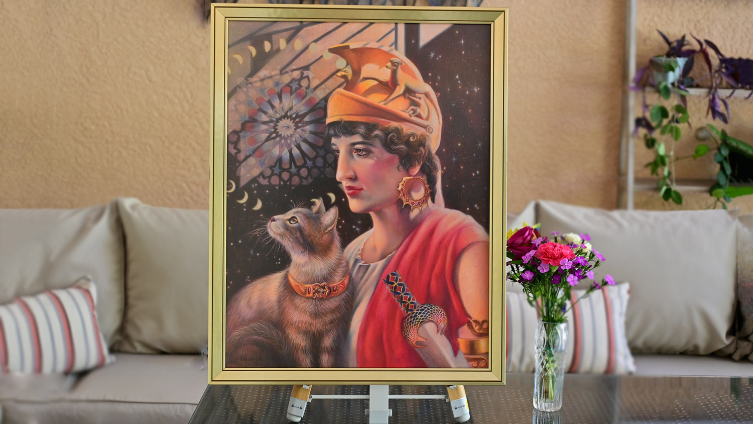 wall space with art athena and cat-stoic-veronica winters